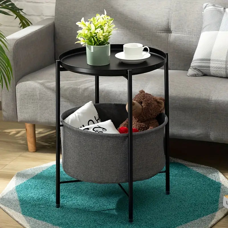 Double Layer Black Metal Tea Table in Black Color-2