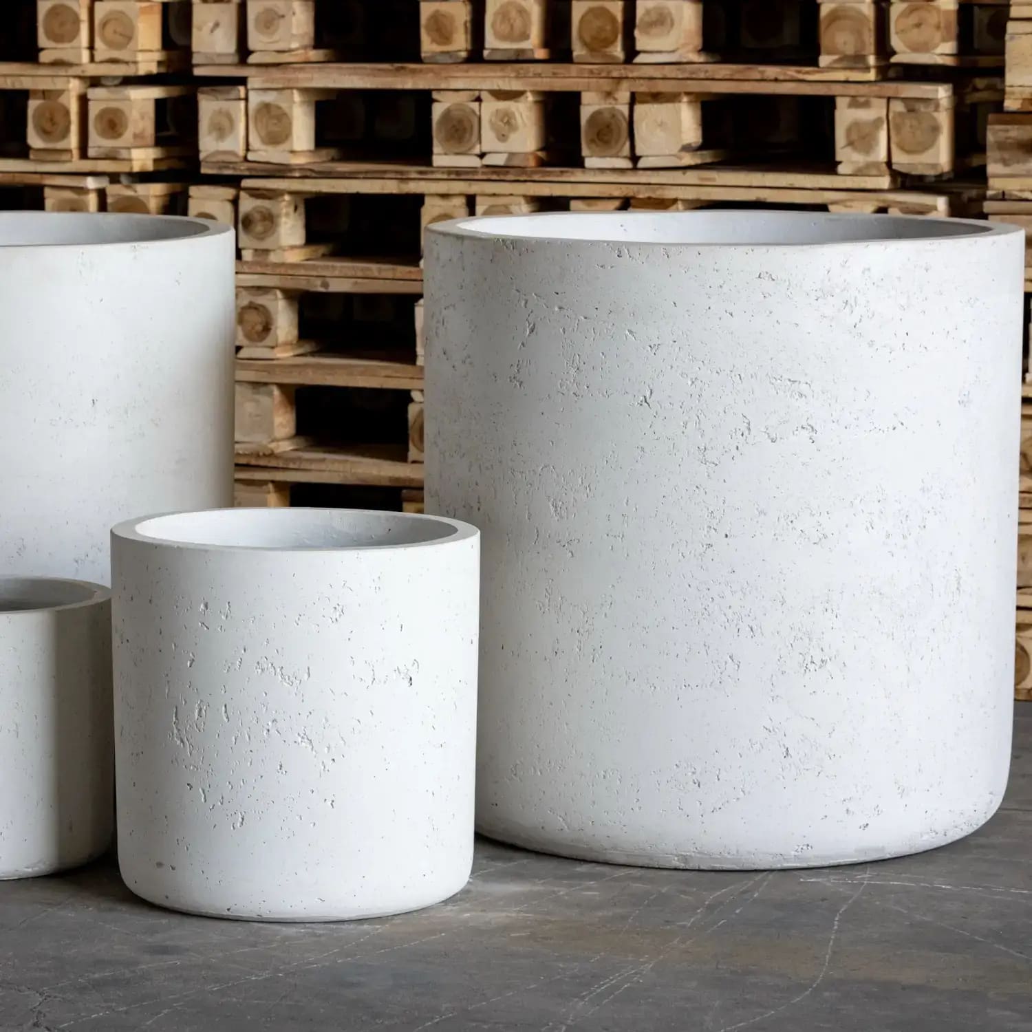 Aurella | White Mist – 40cm Large Concrete Cylinder Planter – 34L Round Plant Pot-1