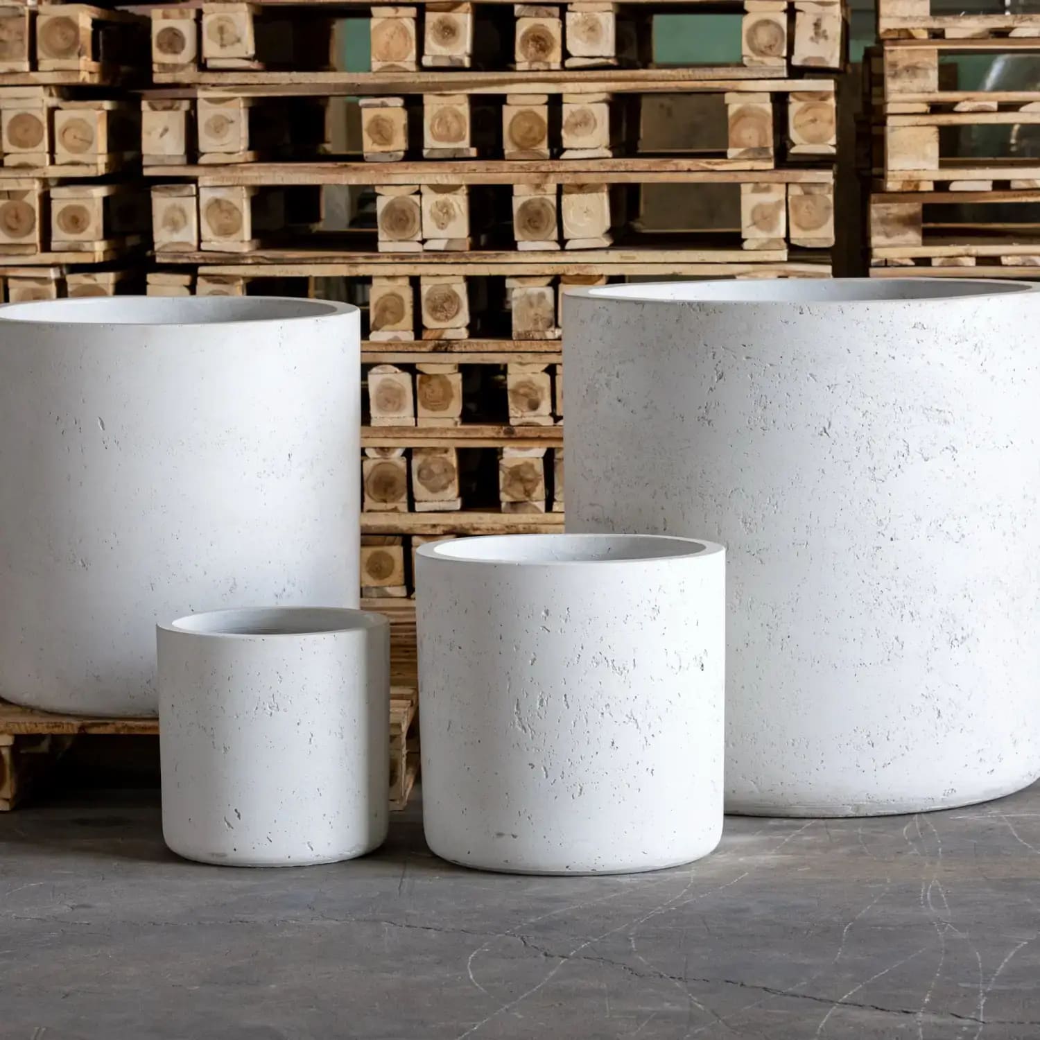 Aurella | White Mist – 40cm Large Concrete Cylinder Planter – 34L Round Plant Pot-2