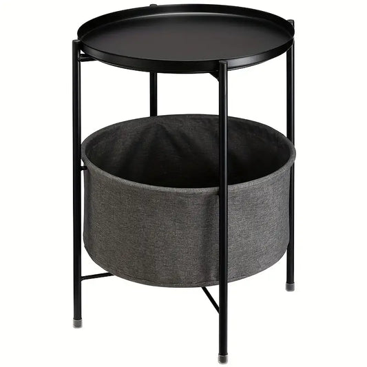 Double Layer Black Metal Tea Table in Black Color-0